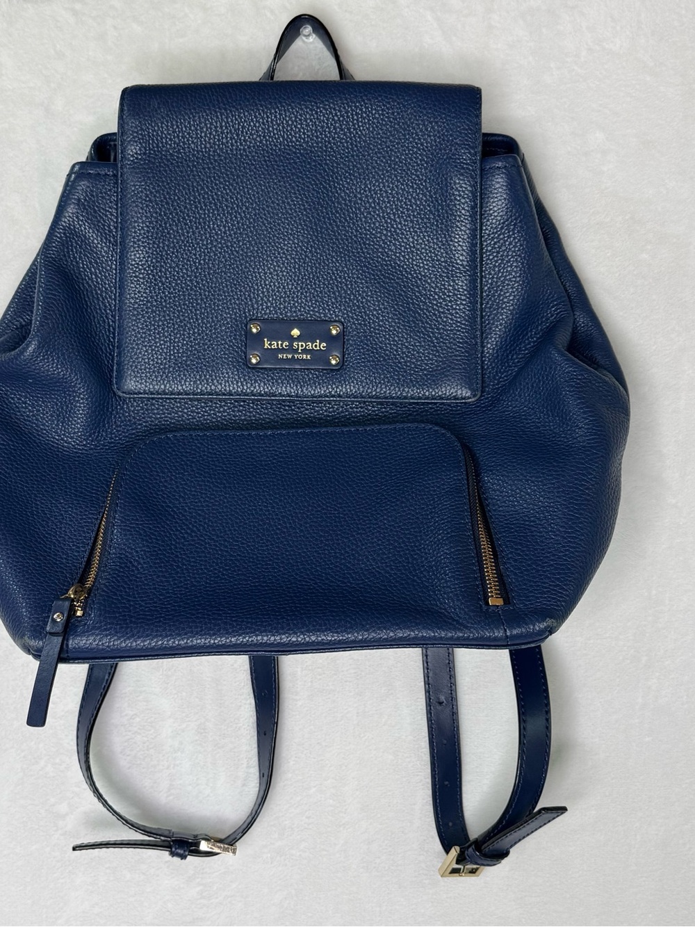 Kate Spade Kristi Medium Flap Backpack Navy Blue Leather Bag Purse